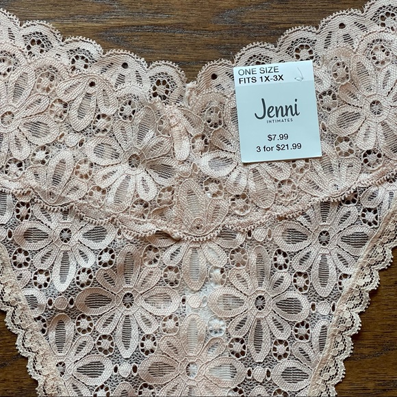 5/$25 NEW! Jenni Intimates cream lace thong panties PLUS SIZE OSFM (1X-3X) - Picture 4 of 13
